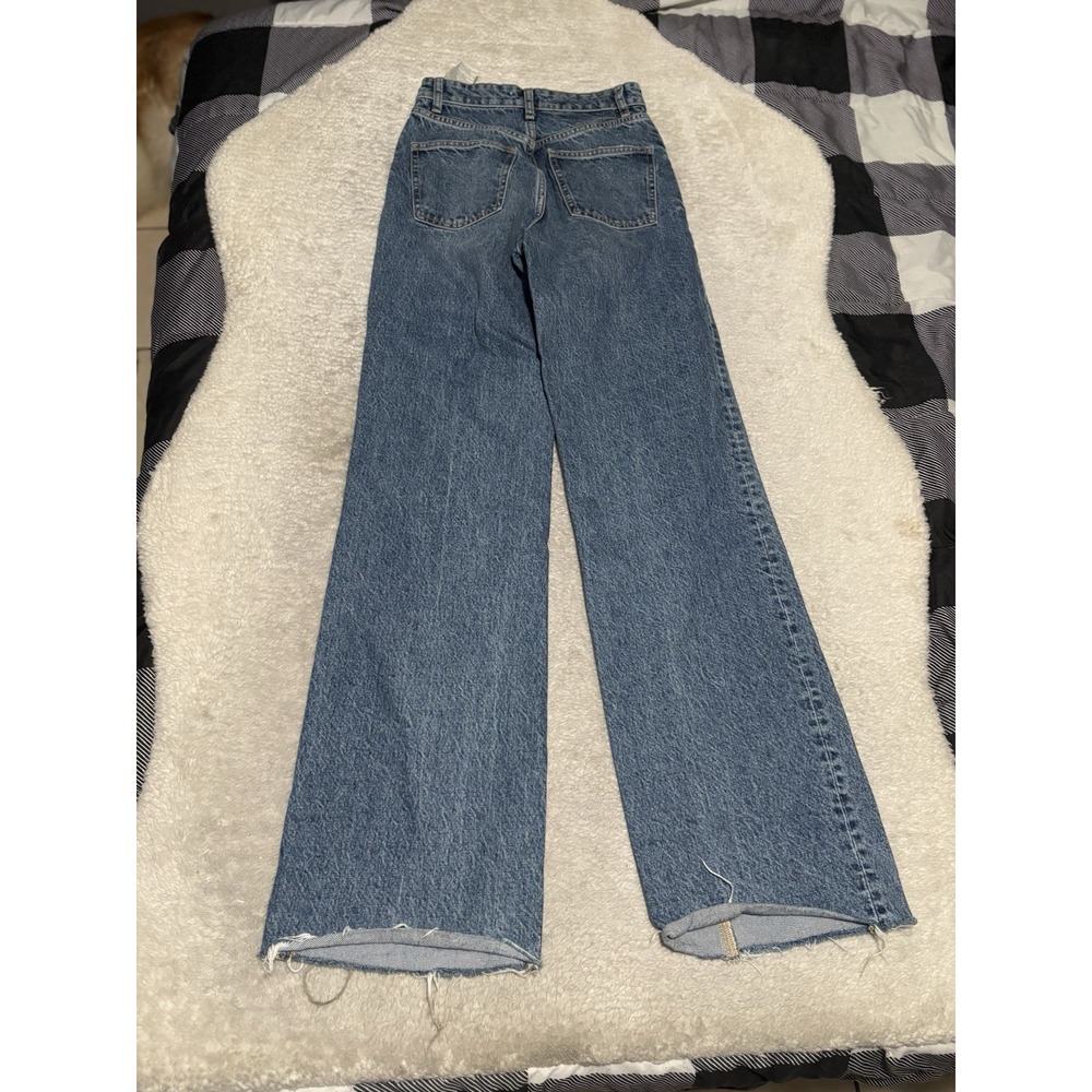 Zara High Waist Women's Blue Wide Leg Denim Jeans Distressed Size 2 26x34 - Picture 2 of 9